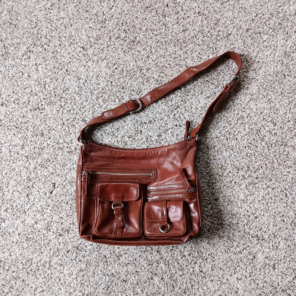 Aurielle Brown Leather Purse Sachel Bag With Lots Of Pockets